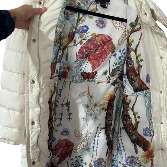 Desigual Embossed Floral Slim Padded Inga Puffer Jacket Size EU 44 US 10 Winter - Picture 10 of 13